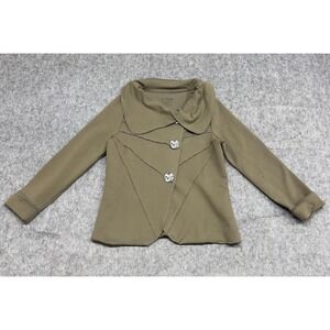 Neon Buddha Jacket Womens XS Olive Green Asymmetrical Cowl Neck Stretch Blazer